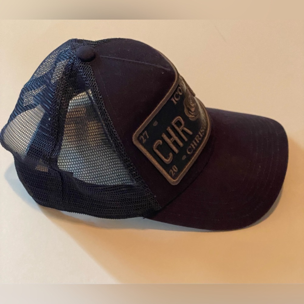 Christian Rose Navy Vinyl Iconic II Plate Men’s Trucker Baseball Cap - Picture 15 of 15